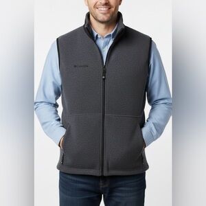 Vintage Columbia Sportswear Gray Black Fleece Vest High Collar Size Large